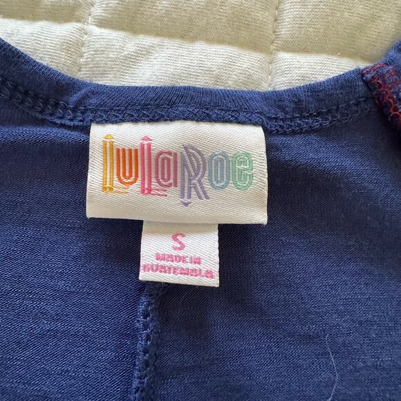 LULAROE Womens Dress Small Blue Red Carly Color Block Jersey Knit Casual Midi - Picture 7 of 11